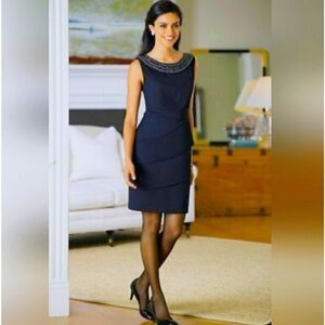 Dressbarn Collection | Women Black Sleeveless Sheath Dress w/ embroidery -Size 6
